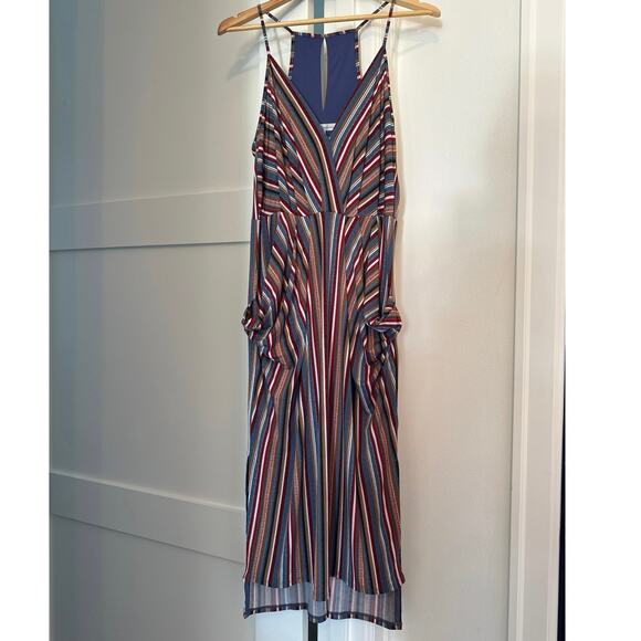 BCBGeneration Multicolored Striped Keyhole Faux Wrap Maxi Dress Size Medium - Picture 2 of 8